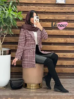 خرید اینترنتی پالتو چهارخونه یقه انگلیسی کد 2018در ونوس مد