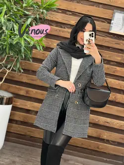 خرید اینترنتی پالتو چهارخونه یقه انگلیسی کد 2018در ونوس مد