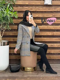 خرید اینترنتی پالتو چهارخونه یقه انگلیسی کد 2018در ونوس مد