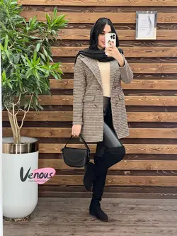 خرید اینترنتی پالتو چهارخونه یقه انگلیسی کد 2018در ونوس مد