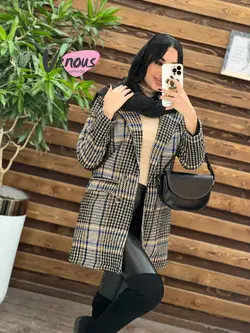 خرید اینترنتی پالتو چهارخونه یقه انگلیسی کد 2018در ونوس مد