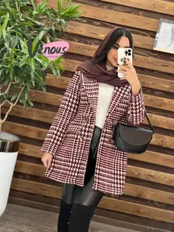 خرید اینترنتی پالتو چهارخونه یقه انگلیسی کد 2018در ونوس مد