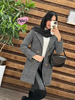 خرید اینترنتی پالتو چهارخونه یقه انگلیسی کد 2018در ونوس مد