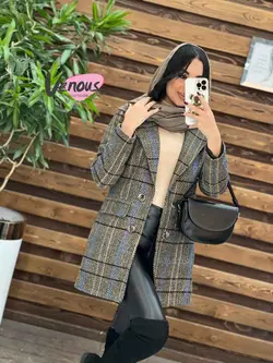 خرید اینترنتی پالتو چهارخونه یقه انگلیسی کد 2018در ونوس مد