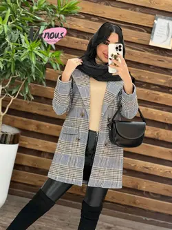 خرید اینترنتی پالتو چهارخونه یقه انگلیسی کد 2018در ونوس مد