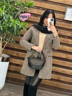 خرید اینترنتی پالتو چهارخونه یقه انگلیسی کد 2018در ونوس مد