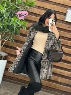 خرید اینترنتی پالتو چهارخونه یقه انگلیسی کد 2018در ونوس مد