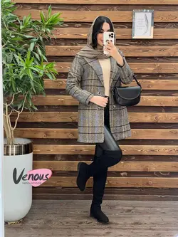 خرید اینترنتی پالتو چهارخونه یقه انگلیسی کد 2018در ونوس مد