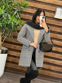 خرید اینترنتی پالتو چهارخونه یقه انگلیسی کد 2018در ونوس مد