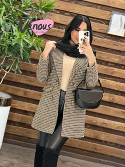 خرید اینترنتی پالتو چهارخونه یقه انگلیسی کد 2018در ونوس مد