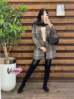 خرید اینترنتی پالتو چهارخونه یقه انگلیسی کد 2018در ونوس مد