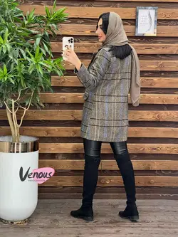 خرید اینترنتی پالتو چهارخونه یقه انگلیسی کد 2018در ونوس مد