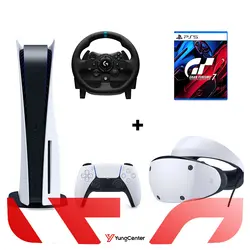 خرید ps5 دیسک خور + هدست مجازی VR2 + بازی gran turismo 7 + فرمان بازی g923