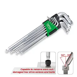 مجموعه آچار آلن 9 عددی فوق العاده بلند پیچ های خراب تاپ تول مدل GAAL0927ست آلن