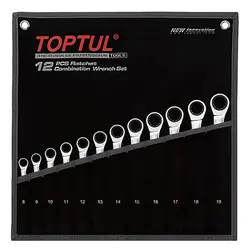مجموعه یکسر رینگی جغجغه ای 12 عددی بدون ضامن با کیف برزنتی تاپ تول – TOPTUL مدل GPAQ1202