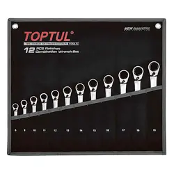 مجموعه یکسر رینگی جغجغه ای 12 عددی ضامن دار با کیف برزنتی تاپ تول – TOPTUL مدل GPAQ1203