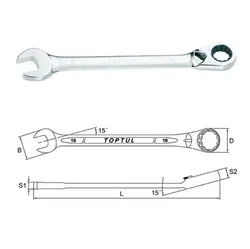 آچار یکسر جغجغه ای 9 (ضامن دار)  TOPTUL مدل ABAF0909