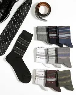 جوراب ساقدار نخی مردانه طرح خط موازی 8941