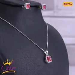 نیم ست نقره مربعی نگین قرمز | AR 257