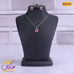 نیم ست نقره مربعی نگین قرمز | AR 257