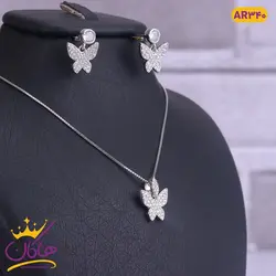 نیم ست نقره پروانه تمام نگین | AR 340