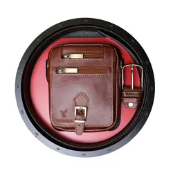 ست کیف دوشی و کمربند چرمسال قهوه ای روشن سایز کوچک مدل DS110