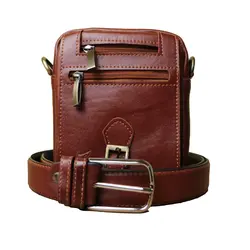ست کیف دوشی و کمربند چرمسال قهوه ای روشن سایز کوچک مدل DS110