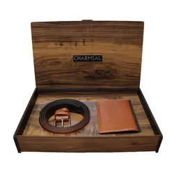 ست 2 تکه چرمسال کیف جیبی و کمربند عسلی