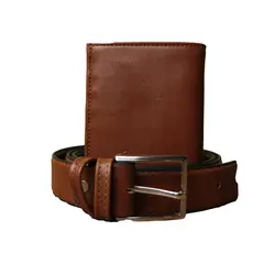 ست 2 تکه چرمسال کیف جیبی و کمربند عسلی