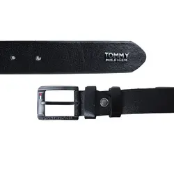 کمربند مردانه چرم Tommy کد KT120 مشکی سگک نقره ای