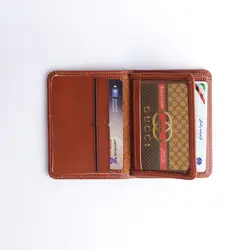 کیف جا کارتی چرم طبیعی گوچی عسلی کد 70