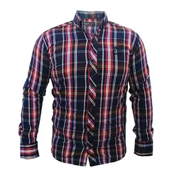 پیراهن پنبه کش چهارخانه سرمه ای