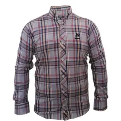 پیراهن پنبه کش چهارخانه طوسی