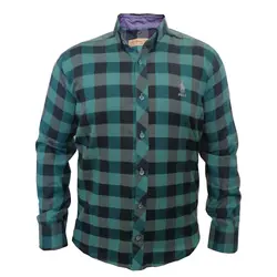 پیراهن نخی چهارخانه سبز مشکی