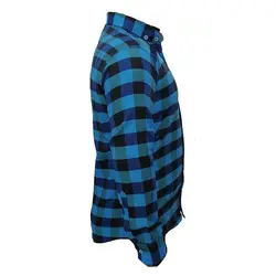 پیراهن نخی چهارخانه آبی مشکی