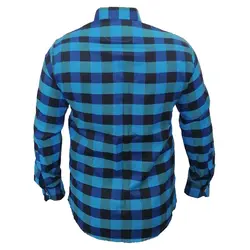 پیراهن نخی چهارخانه آبی مشکی