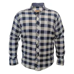 پیراهن نخی چهارخانه کرم مشکی