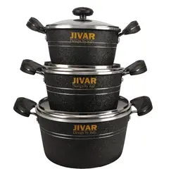 سه قابلمه ژیوار طرح چدن ارکیده(22/18/16) - فروشگاه ظروف گرانیتی ژیوار