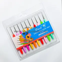 پک میل قلاب بافتنی دسته ژله ای سر استیل 10 عددی (سایز 0.5 الی 2.75)