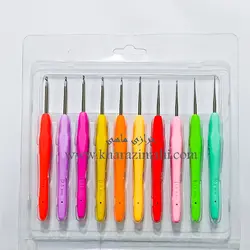 پک میل قلاب بافتنی دسته ژله ای سر استیل 10 عددی (سایز 0.5 الی 2.75)