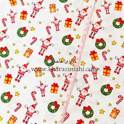 پارچه کرپ بوگاتی کریسمس طرح بابانوئل و هدیه کد 114