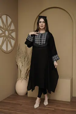 مانتو کفتان جلو چهارخونه | مانتو تابستانی