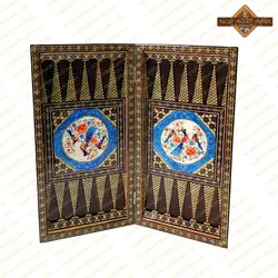 تخته نرد خاتم اصفهان لبه ستونی نقاشی گل و مرغ