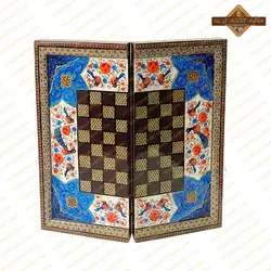 تخته نرد خاتم اصفهان لبه ستونی نقاشی گل و مرغ