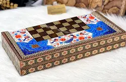 تخته نرد خاتم اصفهان لبه ستونی نقاشی گل و مرغ