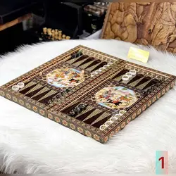 تخته نرد خاتم اصفهان لبه ستونی نقاشی چوگان