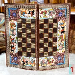 تخته نرد خاتم اصفهان لبه ستونی نقاشی چوگان