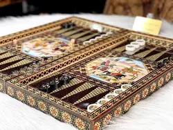 تخته نرد خاتم اصفهان لبه ستونی نقاشی چوگان