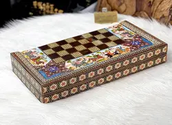 تخته نرد خاتم اصفهان لبه ستونی نقاشی چوگان
