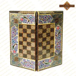 تخته نرد خاتم لبه گرد نقاشی گل و مرغ